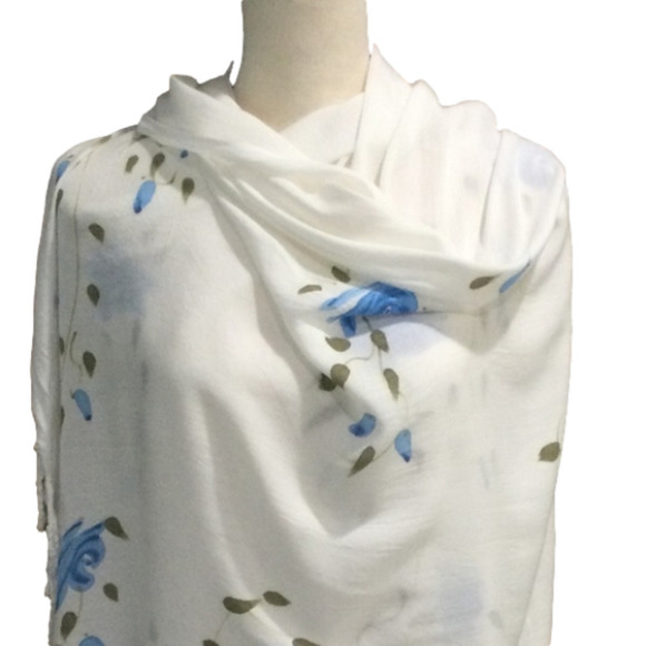 Tropical Tanlines Watercolor Blue & White Floral Wrap Cover Up - Picture 3 of 9